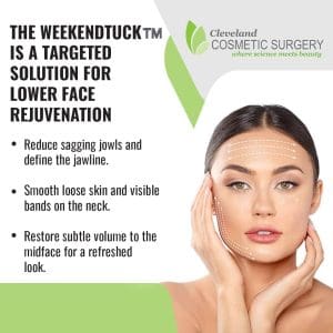 Woman with facial markings illustrating targeted lower face rejuvenation and jawline enhancement with WeekendTuck procedure.